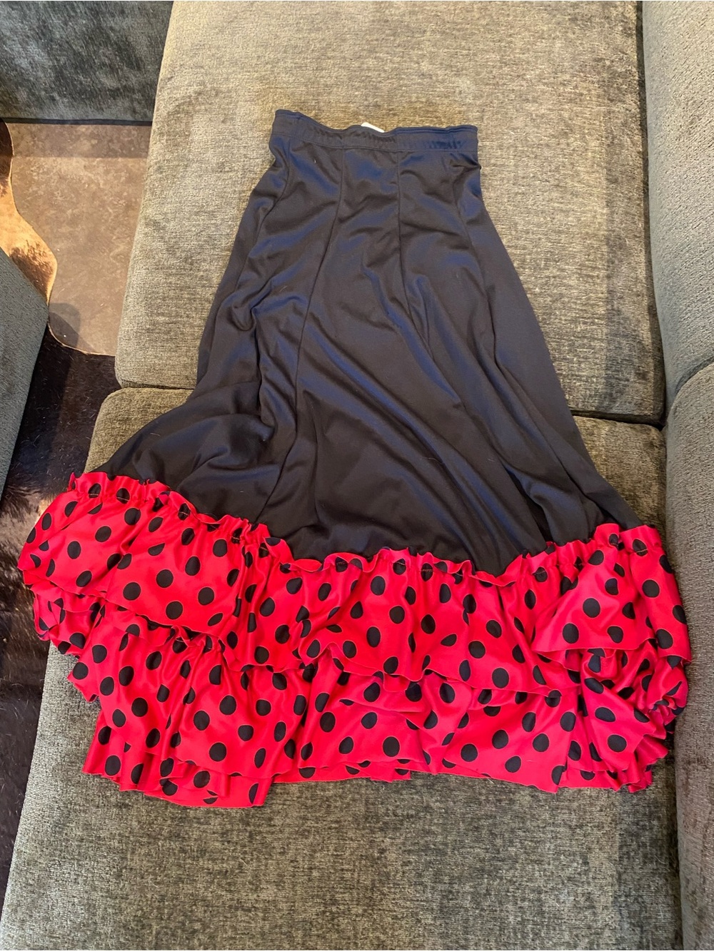 Flamenco Black Skirt with Red Polka Dot Ruffle Hem